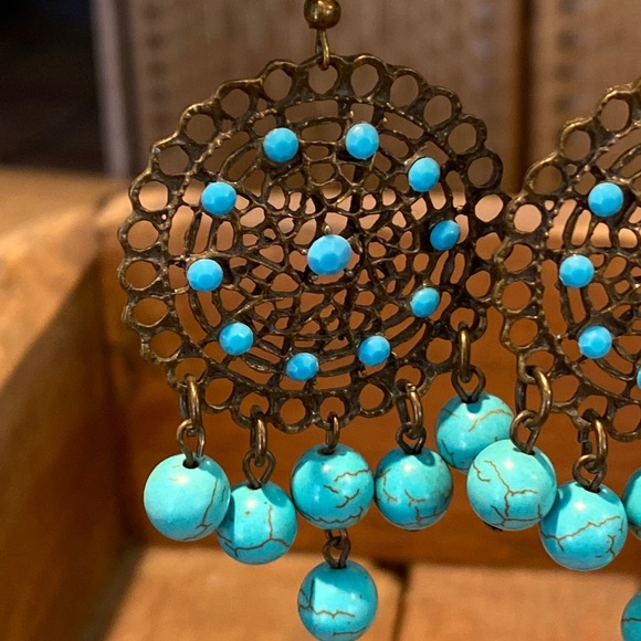 🎉 NEW‼️ DREAM CATCHER TURQUOISE BOHO EARRINGS ‼️ - Picture 3 of 10